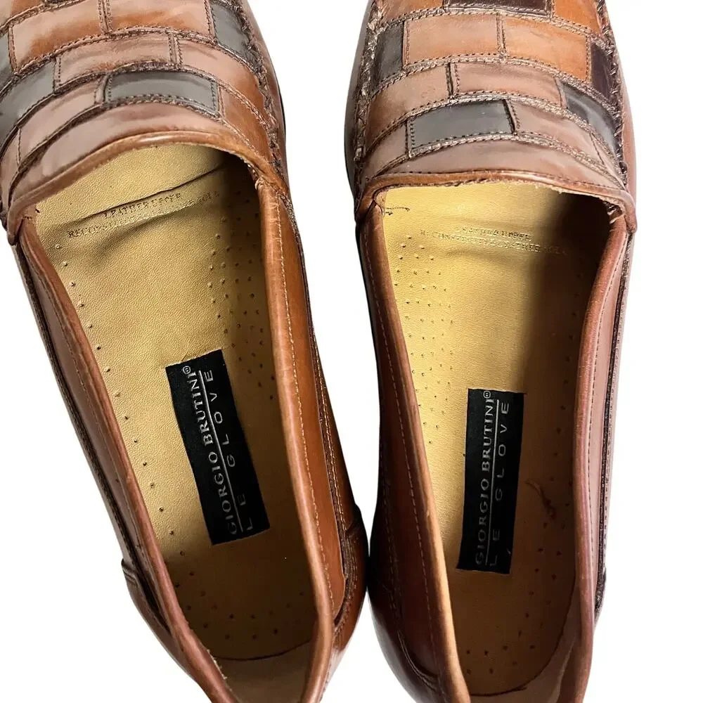 Giorgio Brutini Men's Brown Patchwork Leather Slip-On Dress Loafers 10D